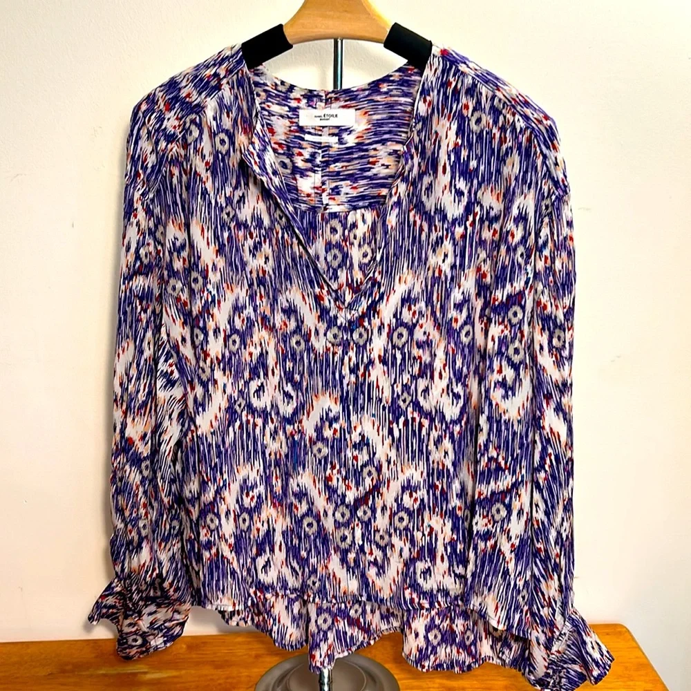 Isabel Marant Étoile yacah Blouse SilkFeather Print Ikat Purple Size 40 (M) - Picture 5 of 13